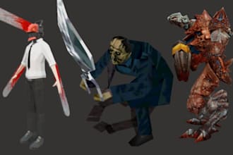 create creepy ps1 ps2 psx low poly 3d horror character rigging and animation