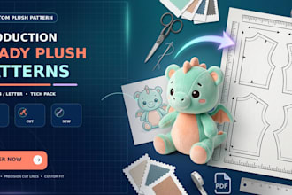 create production ready plush sewing pattern for custom plushie design