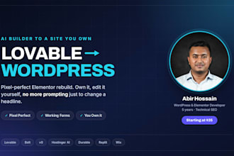 convert lovable to wordpress using elementor, pixel perfect responsive