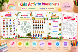 design kids worksheets, coloring pages, activity books and KDP interiors