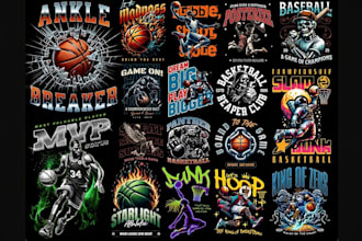 design a retro custom skull basketball t shirt logo and artwork
