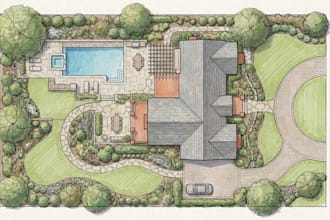 create landscape site plans, garden master plan and property layouts