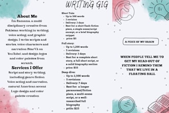 write fictional short stories, biographies, script writing