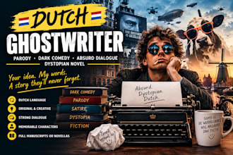 dutch ghostwriter parody dark absurd dialogue comedy dystopian true crime novel