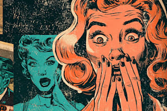 draw vintage illustration, distressed retro or comic art