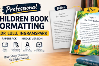 book formatting, children book formatting, paperback, kindle, lulu, kdp