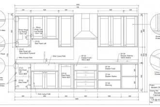 prepare custom kitchen cabinet elevation production drawings for cnc fabrication