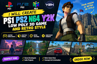 create ps1 ps2 n64 y2k low poly 3d game and retro style