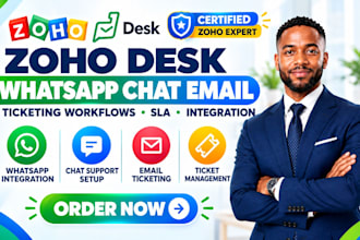 setup zoho desk whatsapp chat email ticketing workflows automation integration
