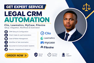setup and automate clio, lawmatics, mycase, filevine legal crm for law firms