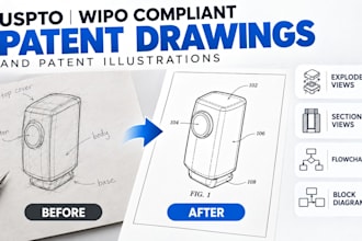draw uspto, wipo compliant patent drawings, and patent illustrations
