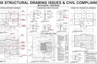 fix structural drawing issues and civil compliance for michigan indiana projec
