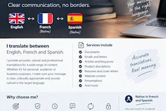 translation services in these languages english, french, spanish