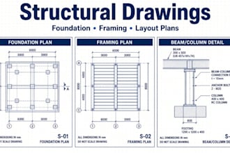 draft structural plans beam layouts column layouts construction details