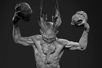 turn 2d to 3d demon character for printing, 3d deity model, zbrush sculpt,plague