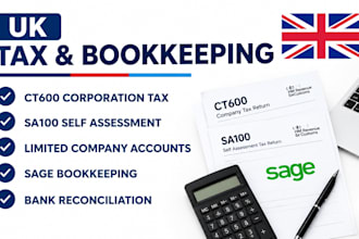 submit UK ct600 UK sa100 corporation tax return, limited company acc and sage bk