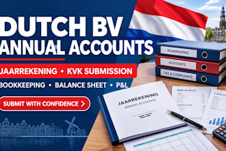 prepare and submit dutch bv annual accounts, jaarrekening, kvk and bookkeeping