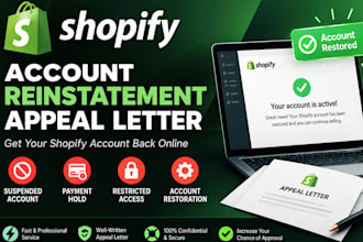 shopify reinstatement appeal letter suspended terminated store payment held fix