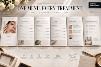 design an aesthetic clinic brochure and treatment menu, price list service menu