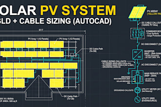 design solar system layout sld and dc ac cable sizing in autocad