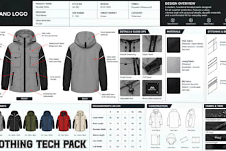 design complete fashion tech packs technical flat sketch fashion apparel design