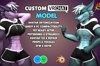 do 3d furry model, 3d vtuber model, vrchat avatar, vr character, vseeface, vrm
