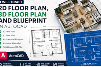 draft 2d floor plan, 3d floor plan and blueprint in autocad