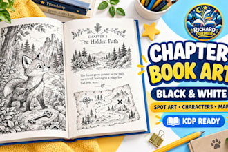 illustrate middle grade chapter book spot art, characters, and chapter openers