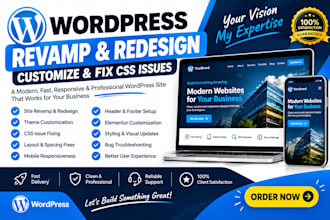 revamp, redesign, customize fix css issues wordpress website