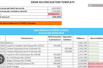 reconcile your customer, vendor, bank or payment accounts in excel