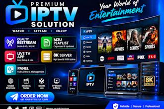 offer quality restream, m3u playlist, live TV app, 8k server with panel