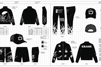 create streetwear, activewear, sportswear tech pack, hoodie tech pack design