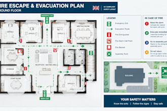 draw UK fire escape, egress and emergency evacuation plans
