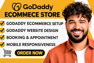 design godaddy ecommerce website setup online store with printful pod