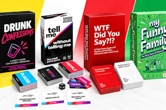 design custom party card game, drinking game, adult card game with card artwork