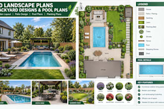 create UK 2d landscape plans, backyard designs and pool plans