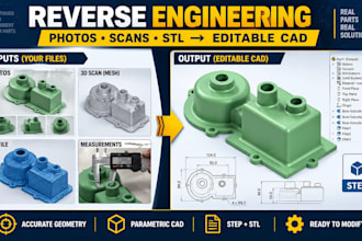 recreate broken mechanical parts from photos, scans or stl into 3d cad step