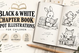 do black and white 2d chapter book spot illustrations interior art for children