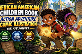 illustrate african american  2d children book action adventure comics kdp novel