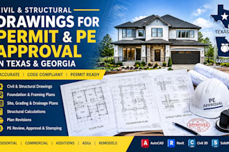 prepare civil and structural drawings permit, pe approval in texas and georgia