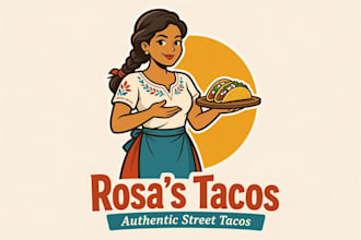 make mexican waitress serving tacos mascot logo design