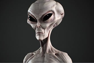 sculpt realistic 3d alien, creature character model with detailed anatomy