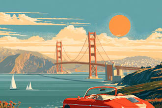 create a travel poster illustration in a retro vintage style