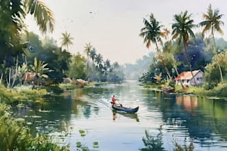draw a watercolor landscape illustration