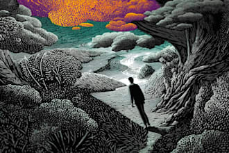 draw a line illustration, a linocut or an engraving