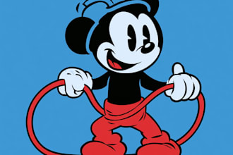 create unique rubber hose style cartoon mascot illustration