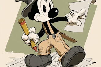draw vintage rubber hose cartoon character or mascot