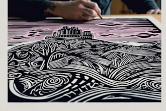 create awesome linocut illustration or linocut imitation