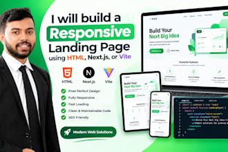 build a responsive landing page with HTML next js or vite