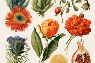 botanical illustration of flowers plants design